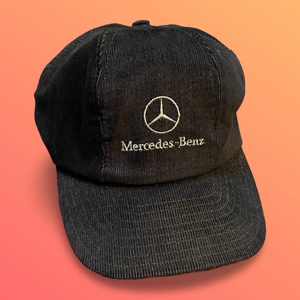 Vintage Mercedes Benz Corduroy Hat Strapback Cap Black Made in USA Exclusively